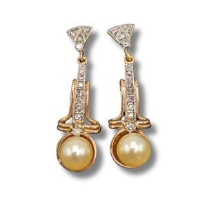 Rose Gold Diamond Pearl Drop Earrings
